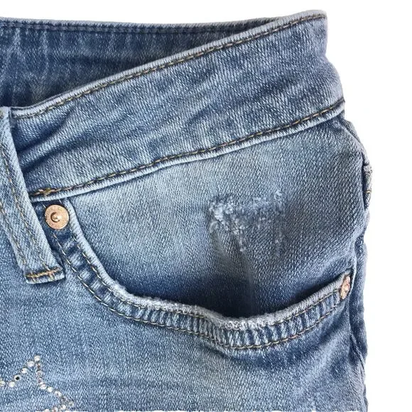 Seven7 Seven Denim Weekend Shorts Women 6 Blue Stretch Bling Stars Patriotic USA - Picture 12 of 12